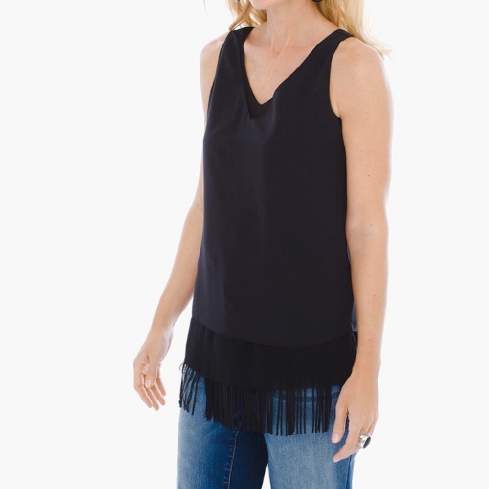 New! Chicos Black Label Fringe Tank top black sz 1